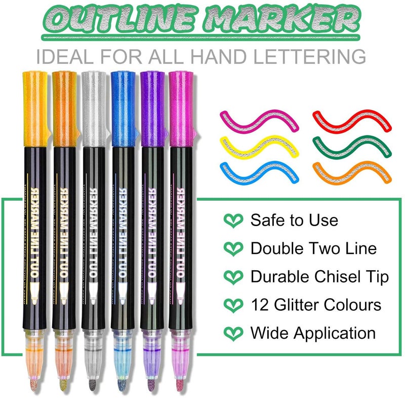 Yangmei Shimmer Markers Outline Pens  Stocking Stuffers for Kids Teens  Teen Girl Girls Trendy Stuff  12 Colors Metallic Markers for Drawing  Art Supplies  Arts Crafts  Gifts for 4-12 Year Old Girl - Image 3